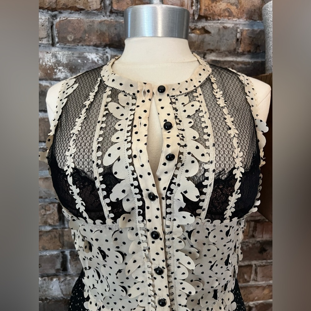 Anthropologie Beguile Byron Lars Laser Cut Midi Black Cream Sheath Dress ~ Sz 6 - Picture 10 of 16